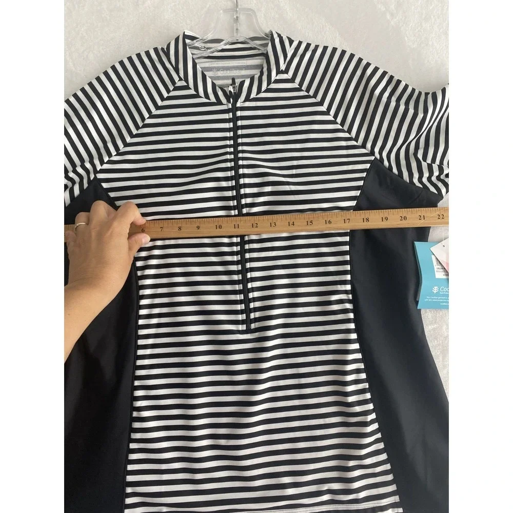 NWT Coolibar Rashguard Swim Top Women Sz 2XL Black White Long Sleeve UPF 50+
